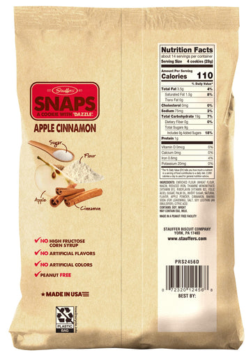 STAUFFERS Apple Cinnamon SNAPS Cookies - 14oz Bag - No High Fructose Corn Syrup, No Artificial Flavors or Colors