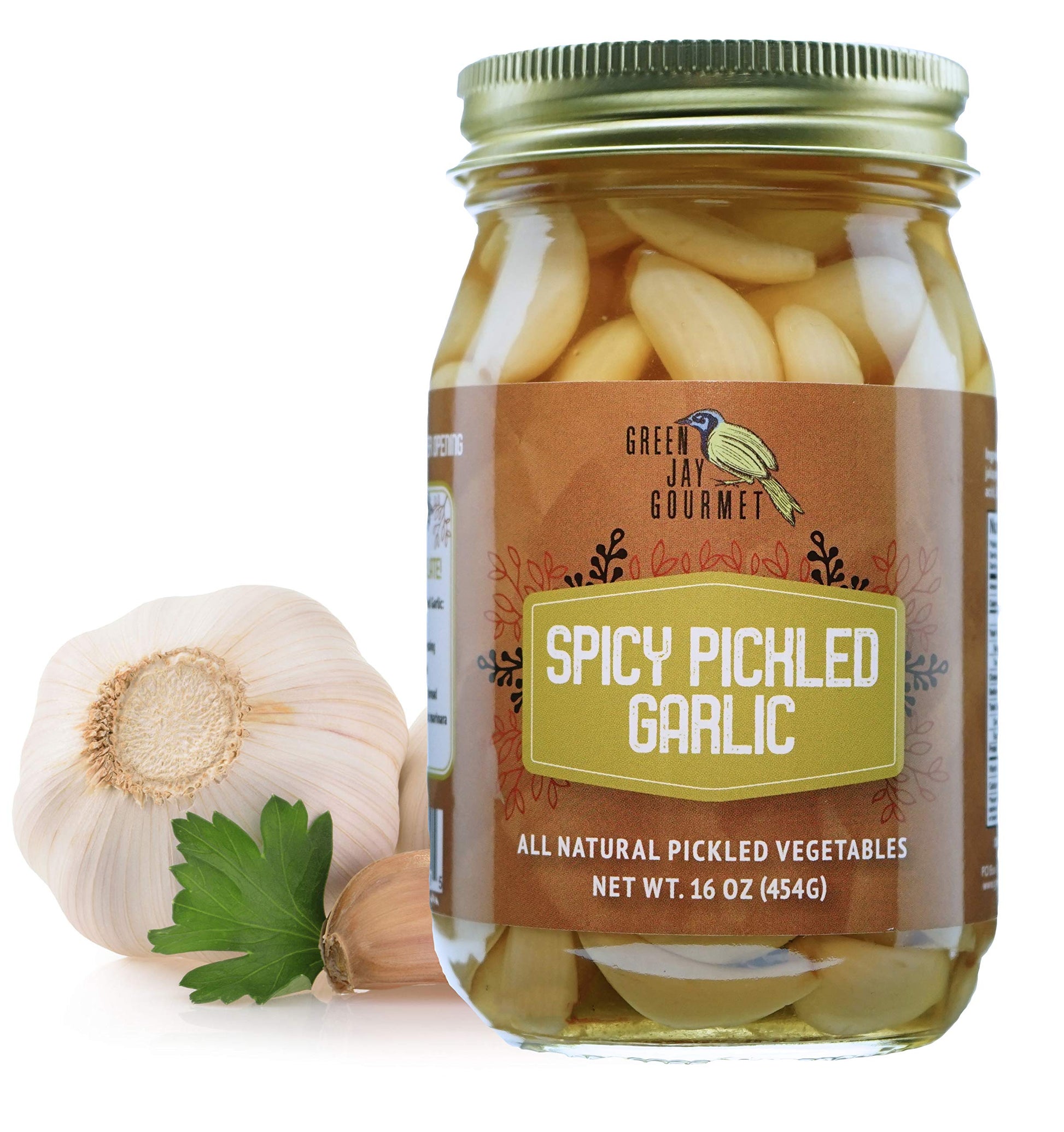 Green Jay Gourmet Pickled Garlic Cloves In A Jar - Spicy Pickled Garlic - Fresh Garlic Bulbs For Cooking - Simple, Natural Ingre