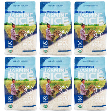 Lotus Foods Organic White Jasmine Rice - Jasmine Rice, Gluten Free White Rice, Organic Rice, Long Grain Asian Sticky Rice, Usda Organic, Vegan, Gluten Free - 30 Oz (Pack Of 6)