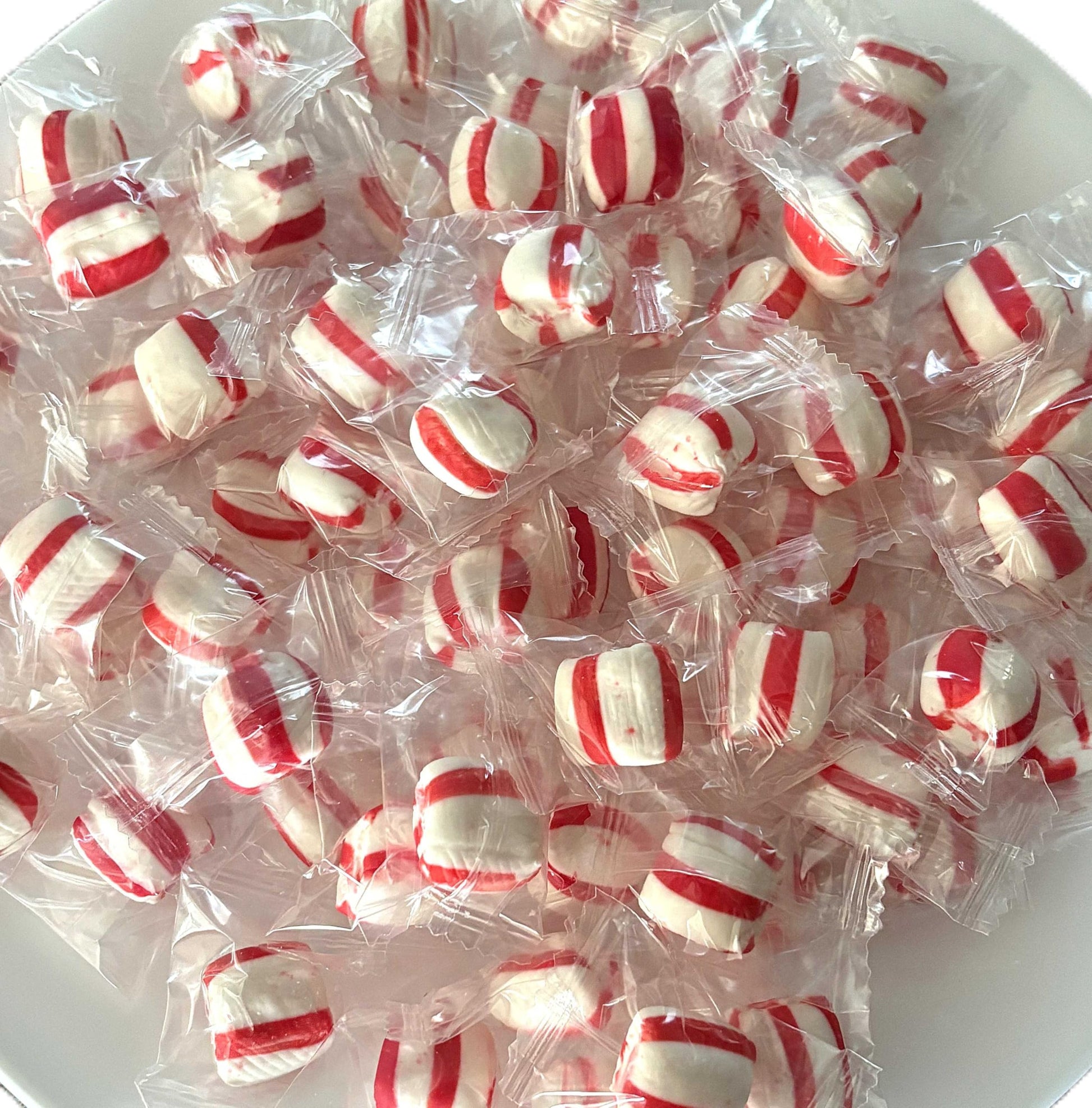Soft Peppermint Puffs - 2 lbs of Red and White Individually Wrapped Creamy Peppermint Candy