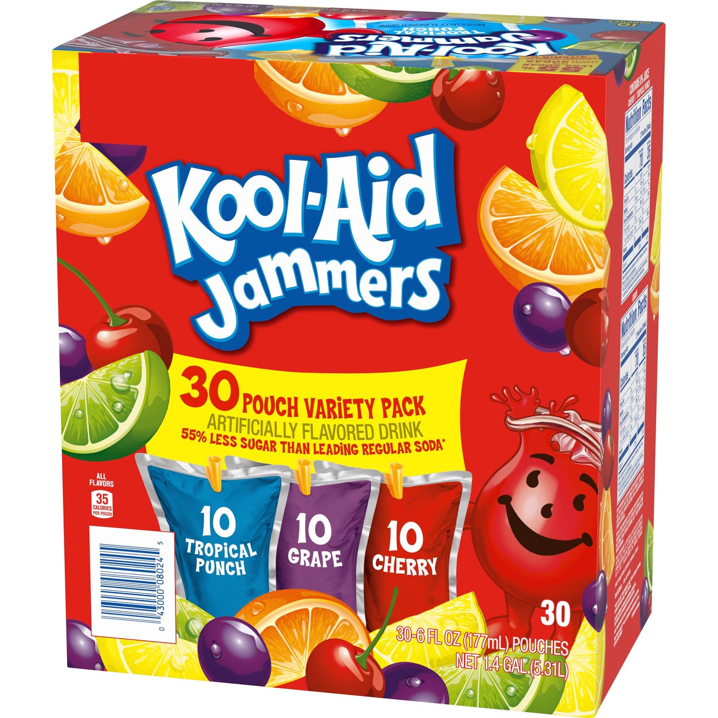 Kool-Aid Jammers Variety Pack, Tropical Punch, G  & Cherry Flavored, 30 Pouches, 60 Fl Oz (Pack of 3)