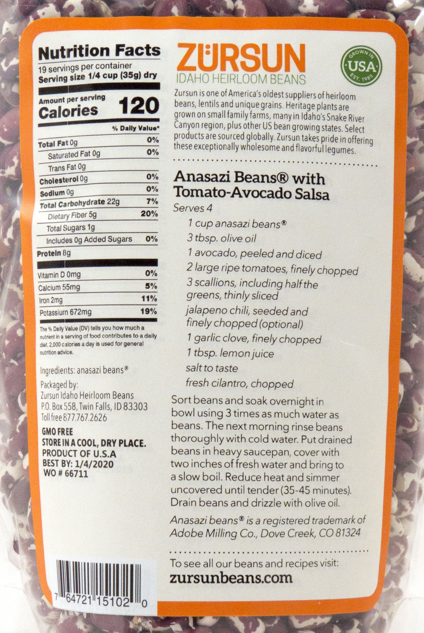 Zursun Heirloom Dry Anasazi Beans 24 Oz Each (2-Pack)