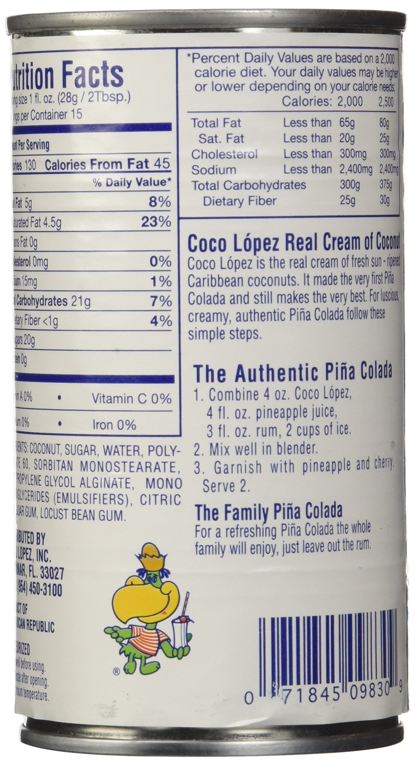 Coco Lopez Real Cream of Coconut - 15 Ounce Can - Original Fresh Coconut Cream - 6 Pack