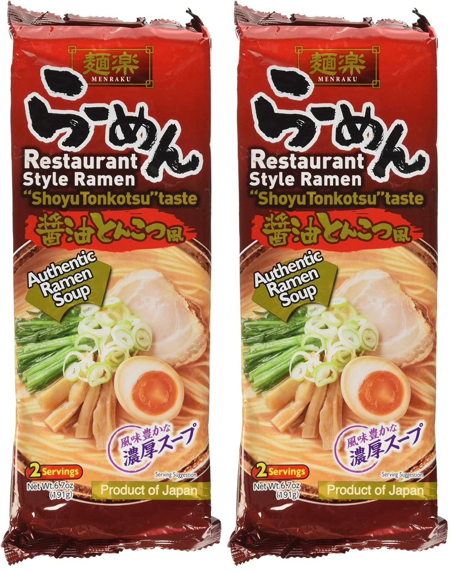 Hikari Menraku Tonkotsu Ramen Noodles, Shoyu, 6.7 Ounce (Pack of 2)