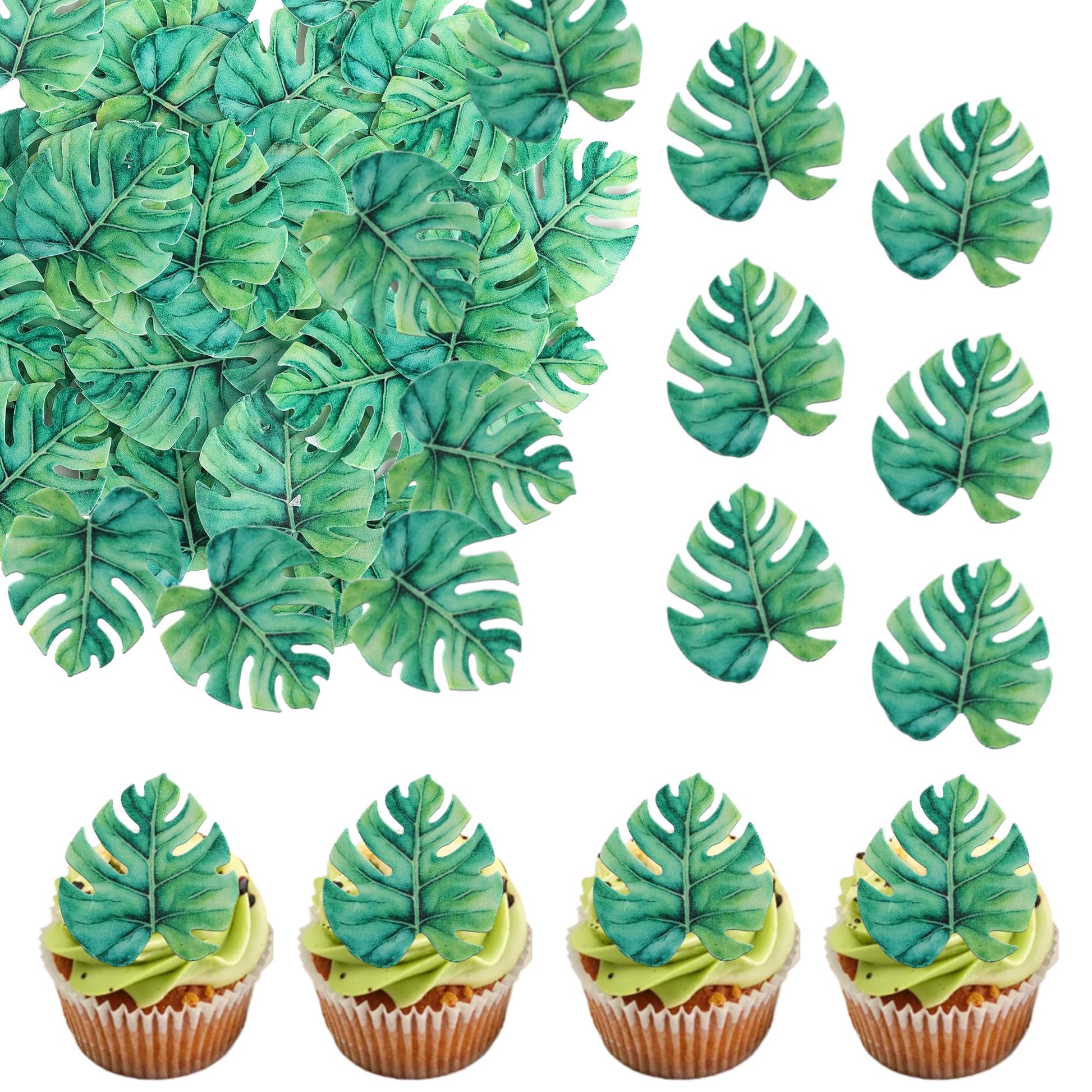 Rsstarxi Edible Leaves Cupcake Toppers, Green Turtle Shell Design, 60 Pack for Baby Shower, Wedding, Birthday Party Decorations