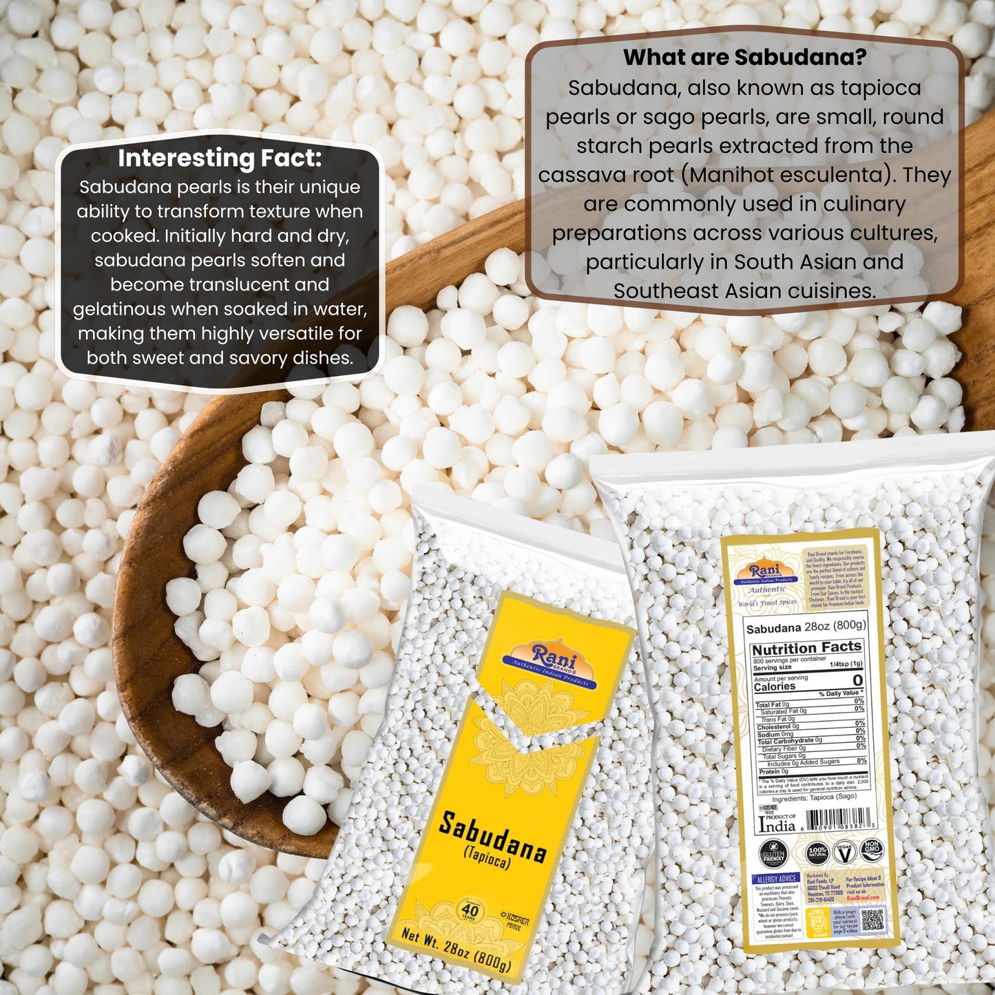 Rani Sabudana (Tapioca/Sago) Pearls, All Natural, Vegan, 28oz (800g) - Non-GMO, Indian Origin