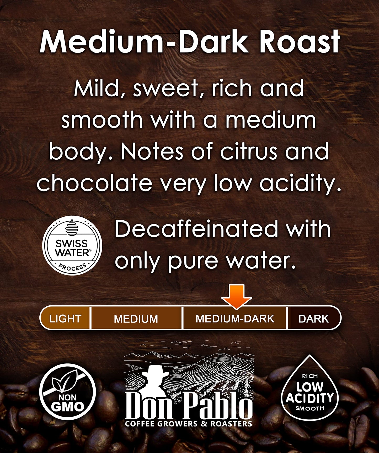 5Lb Don Pablo Colombian Decaf - Swiss Water Process Decaffeinated - Medium-Dark Roast - Whole Bean Coffee - Low Acidity - 5 Poun