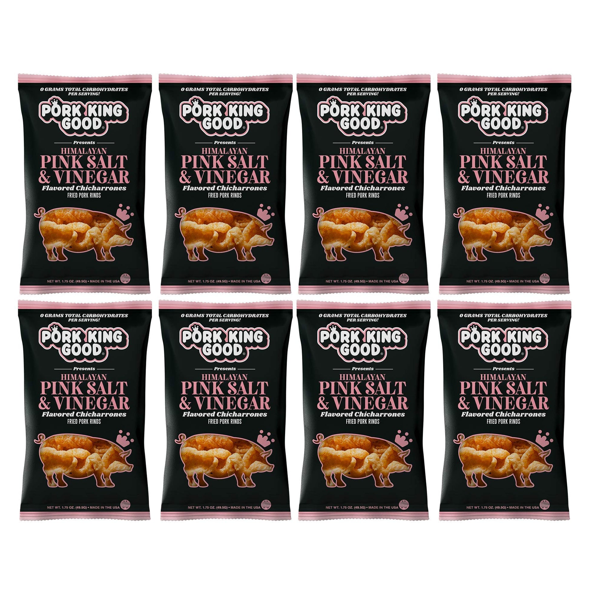 Pork King Good Himalayan Pink Salt & Vinegar Pork Rinds (Chicharrones) (8 Pack)