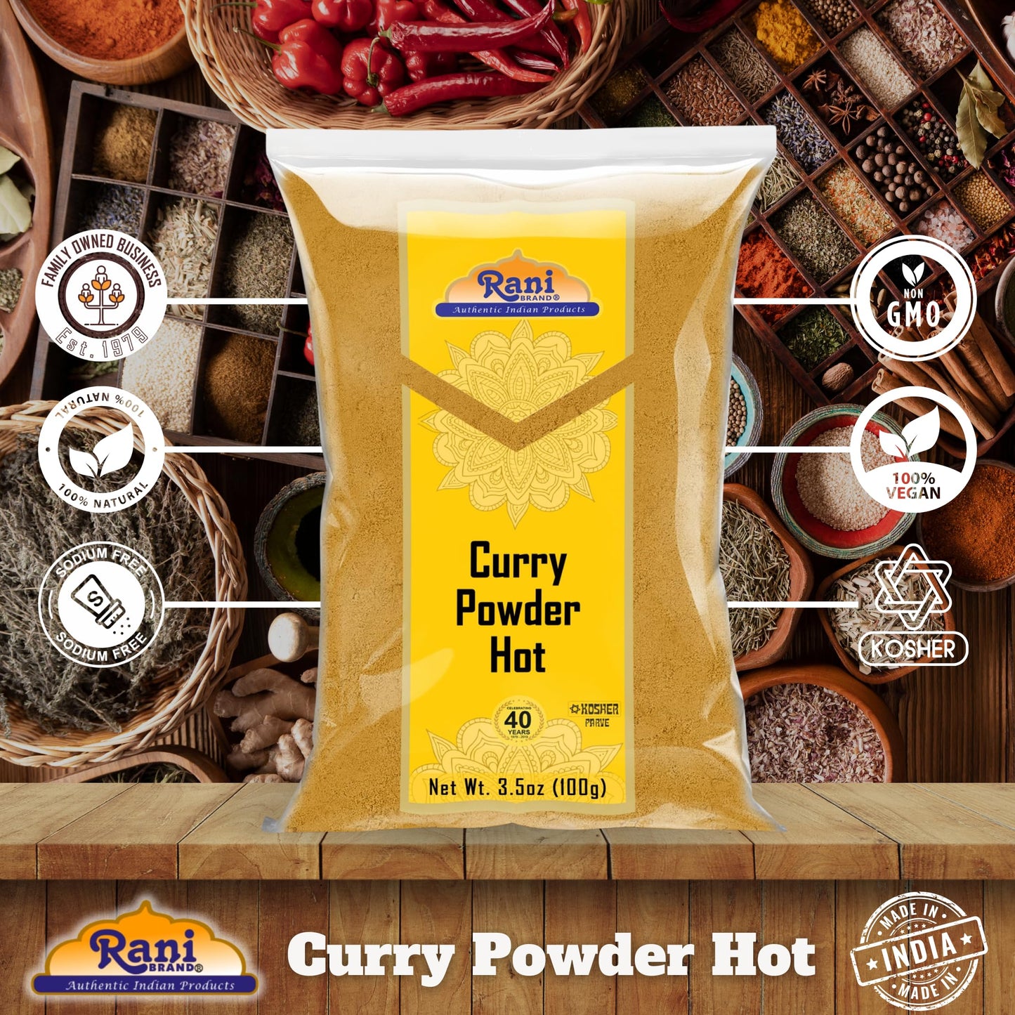 Rani Curry Powder Hot (11-Spice Authentic Indian Blend) 3.5oz (100g) ~ All Natural | Salt-Free | Vegan | No Colors | Gluten Frie