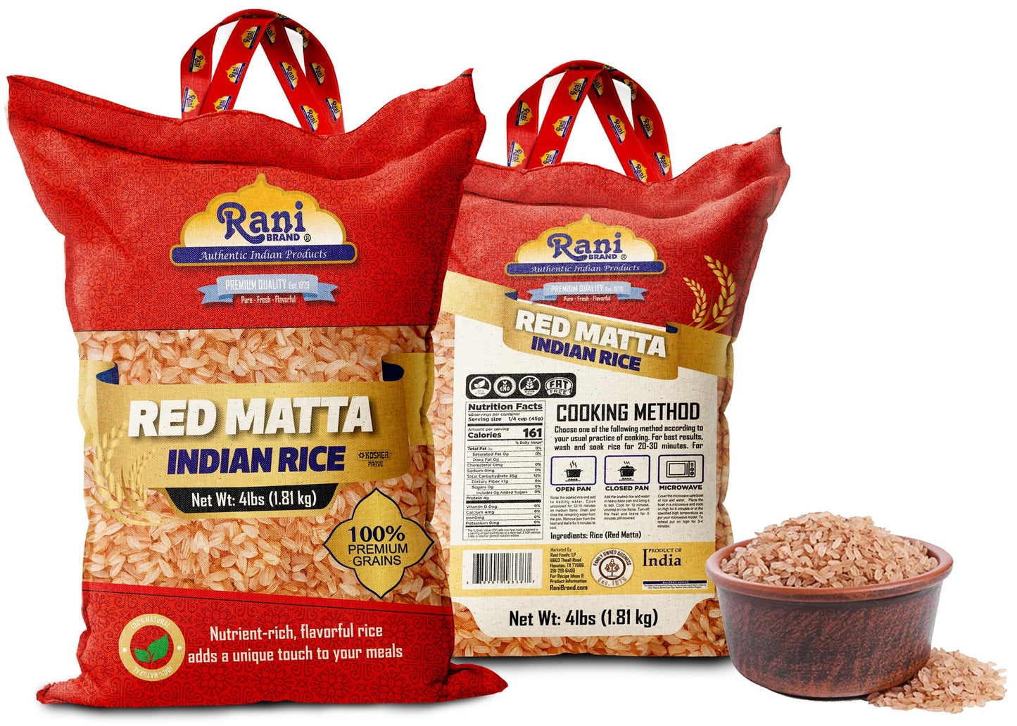 Rani Red Matta Indian Rice 64oz (4lbs) 1.81kg Cloth Bag ~ All Natural | Gluten Friendly | Vegan | Kosher | Export Quality | Indi
