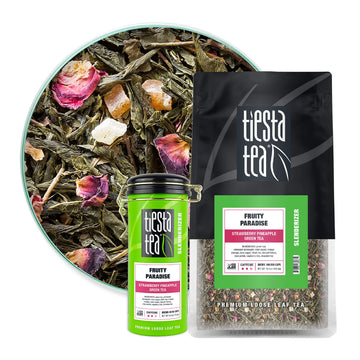 Tiesta Tea - Fruity Paradise, Loose Leaf Strawberry Pineapple Green Tea, Medium Caffeine, 4 Oz Tin & 1 Lb Bulk Bag, Natural, Hot & Iced Tea, Green Tea Loose Leaf
