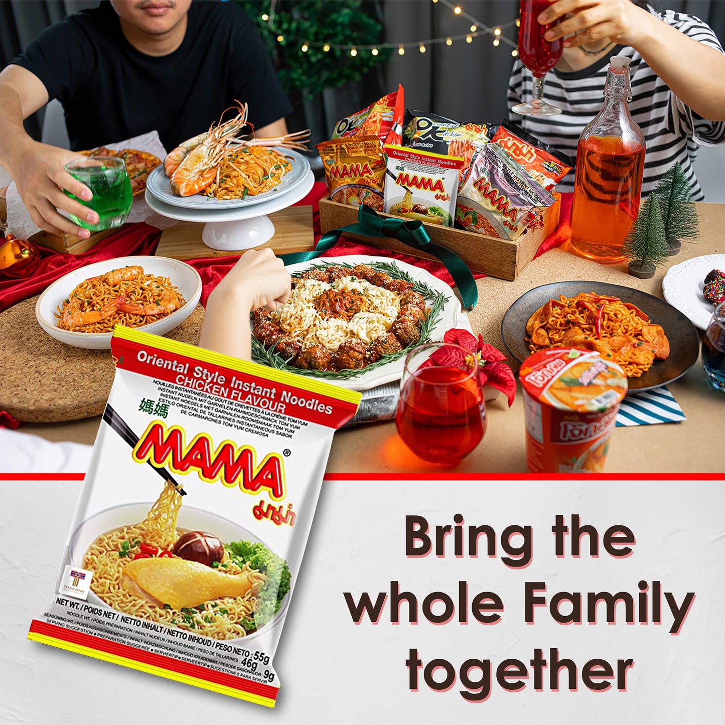 Mama Noodles Chicken Instant Spicy Noodles With Delicious Thai Flavors, Hot And Spicy Noodles With Chicken Soup Base, No Trans F