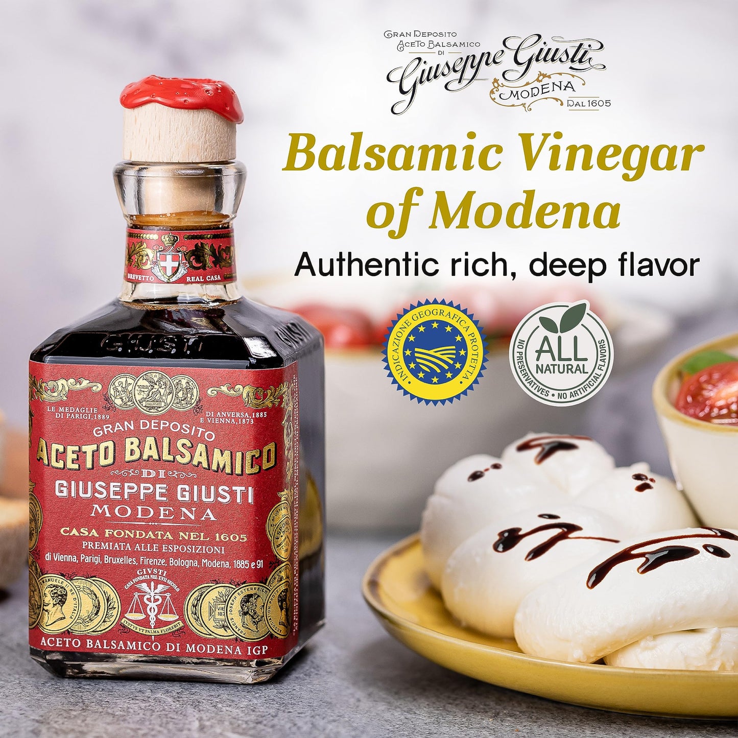 Giusti Balsamic Vinegar of Modena - Rich & Thick, 8.45 fl oz, Pack of 4, Black