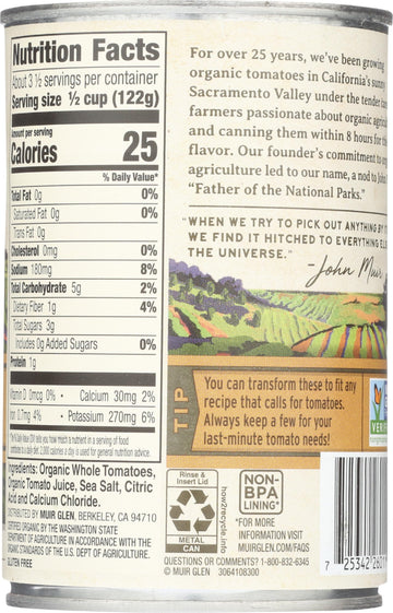 Muir Glen Organic Whole Peeled Tomatoes, 14.5 Ounces