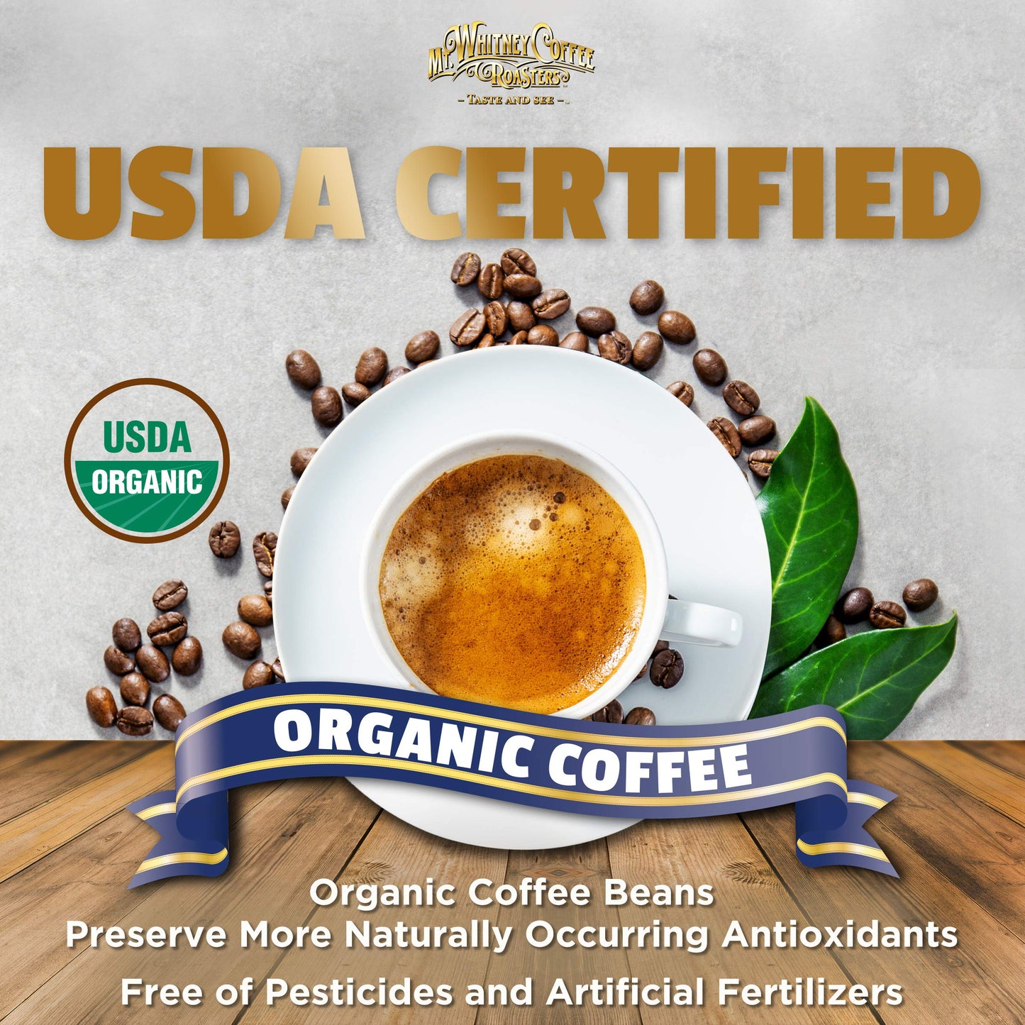 Mt. Whitney Organic Swiss Water Decaf Coffee, Low Acid, Whole Bean, 12 Oz