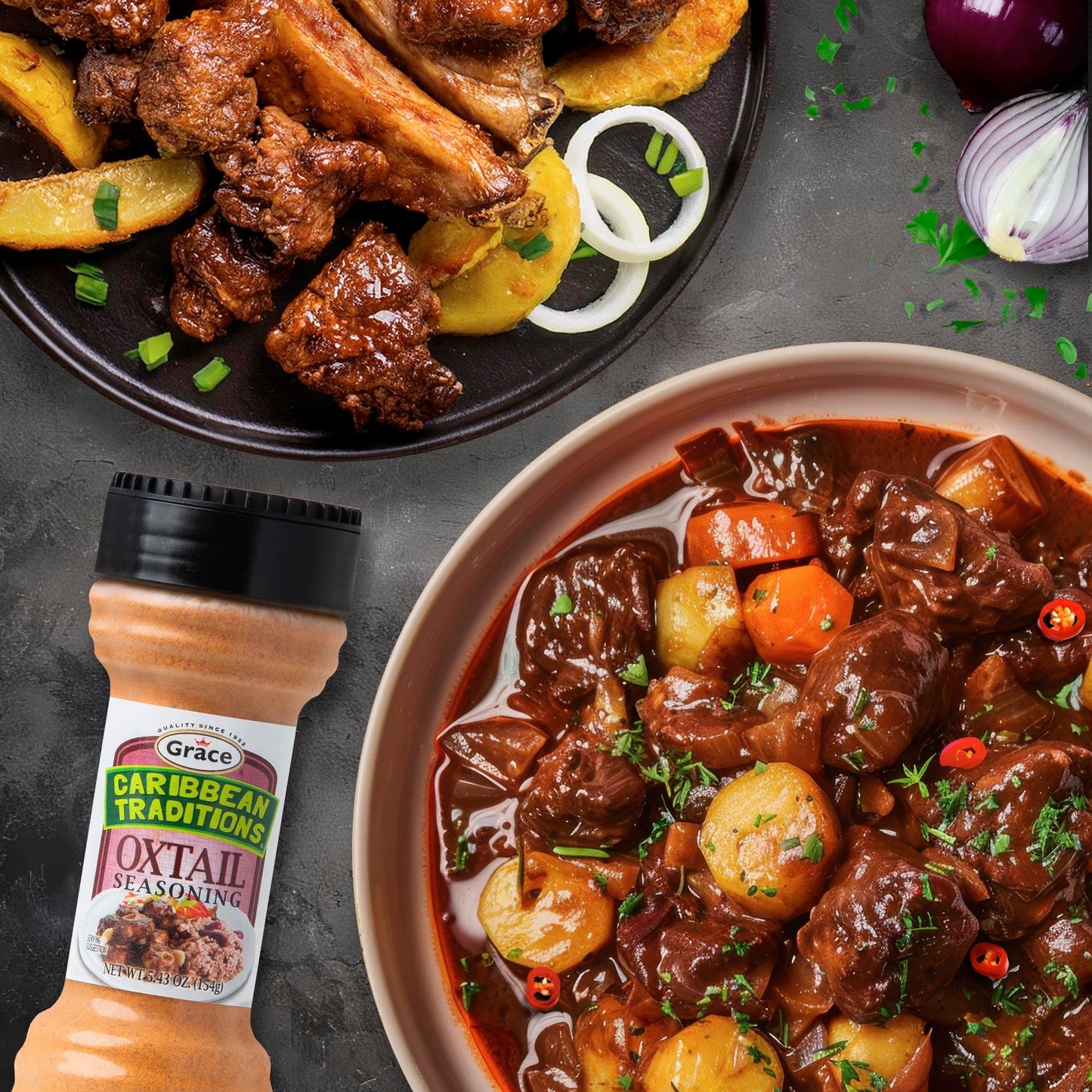 Grace Caribbean Traditions Oxtail Seasoning - 2 Pack - Caribbean Seasoning For Oxtail Meat - Jamaican Spices For Oxtail Soup - J