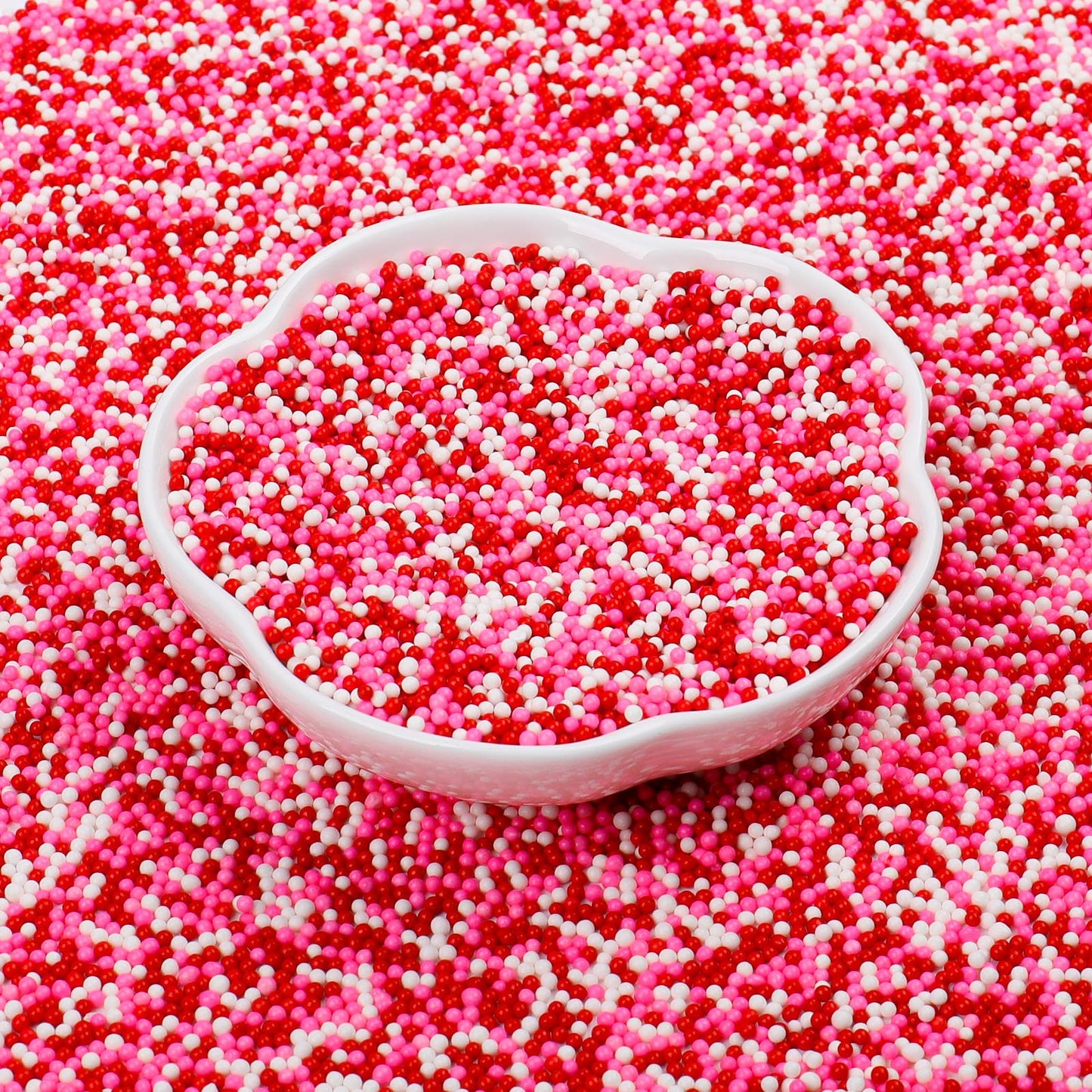 Valentine Nonpareils Sprinkles - 2mm Red Pink White Mini Edible Pearls, White Pink Sprinkles for Cake Decorating, Cupcake, Cooki