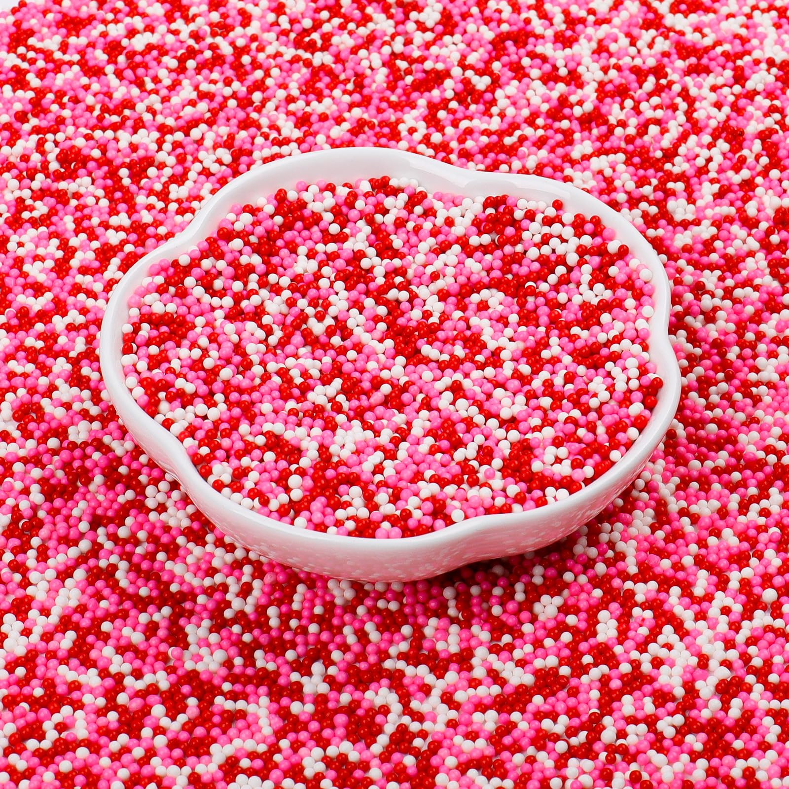 Valentine Nonpareils Sprinkles - 2mm Red Pink White Mini Edible Pearls, White Pink Sprinkles for Cake Decorating, Cupcake, Cooki