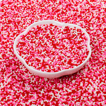 Valentine Nonpareils Sprinkles - 2mm Red Pink White Mini Edible Pearls, White Pink Sprinkles for Cake Decorating, Cupcake, Cooki