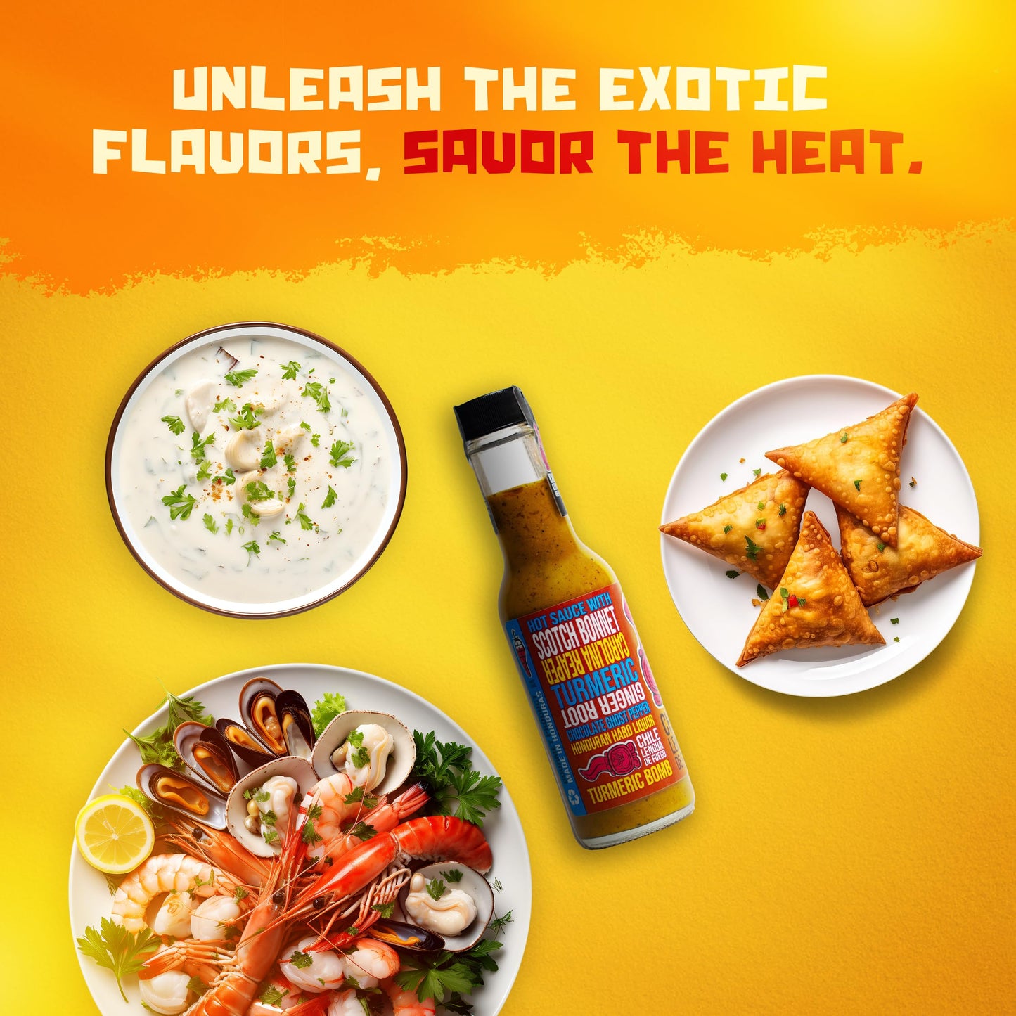 Chile Lengua de Fuego Hot Sauce | Turmeric Flavor | Pack of 1 | Orange