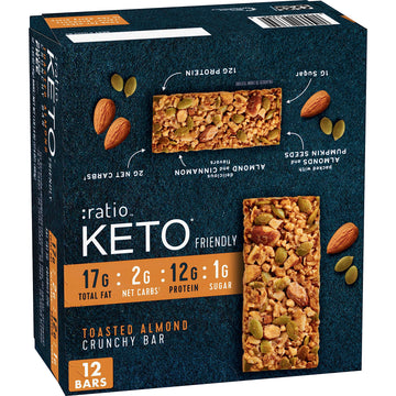:Ratio Keto Friendly Crunchy Bars, Toasted Almond, Gluten Free Snack, 1.45 Oz, 12 Ct