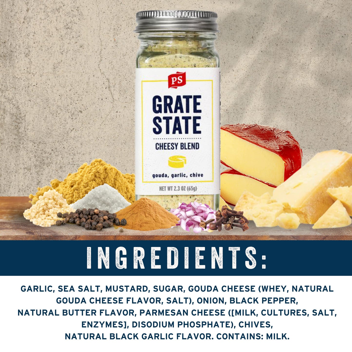 PS Seasoning Grate State All-Purpose Cheese Seasoning Blend - Cheesy Flavor with Gouda & Garlic - 2.3 Ounce