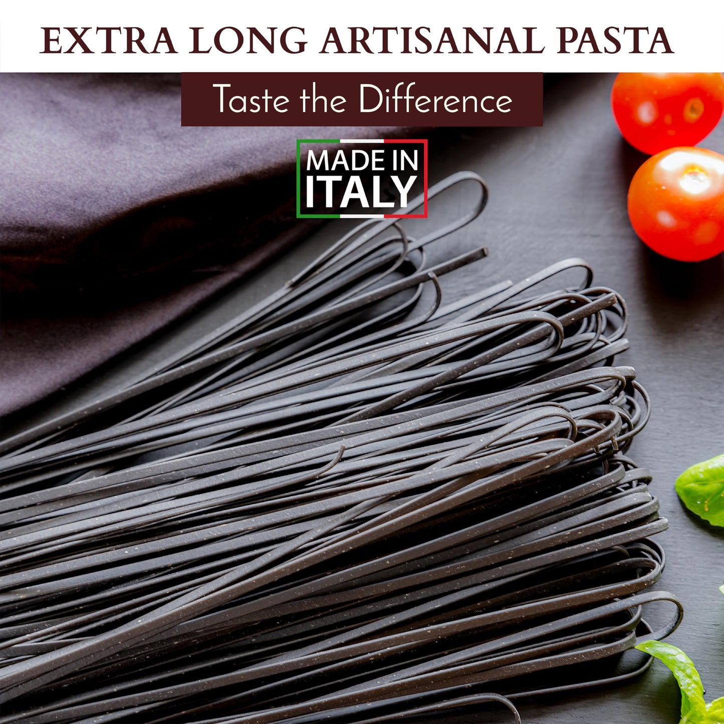 MORELLI Organic Squid Ink Linguine Pasta - Durum Wheat - 8.8oz (250g) - Made in Italy