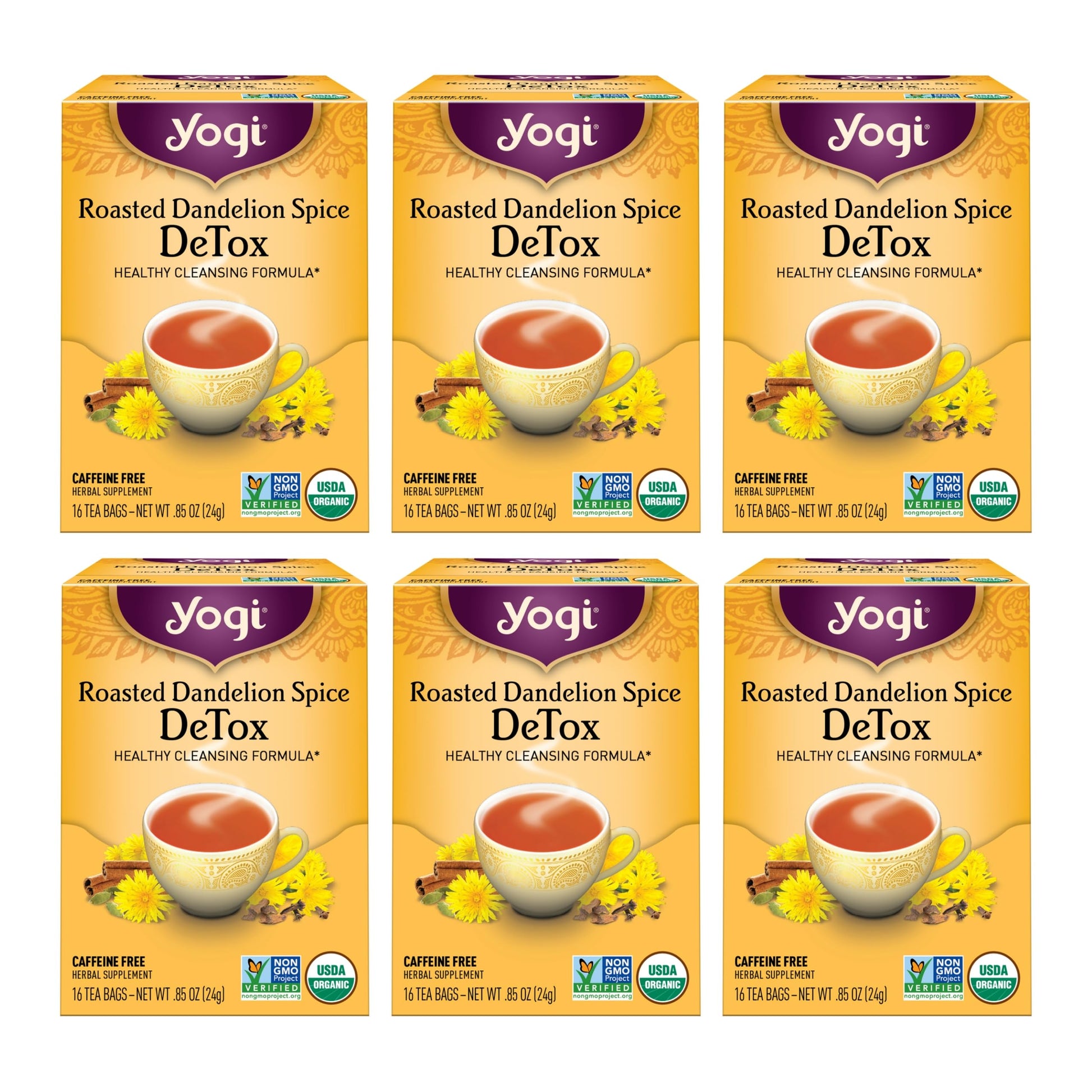 Yogi Tea Roasted Dandelion Spice Detox Tea - 16 Tea Bags Per Pack (6 Packs) - Organic Detox Tea - Includes Roasted Dandelion Roo