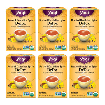 Yogi Tea Roasted Dandelion Spice Detox Tea - 16 Tea Bags Per Pack (6 Packs) - Organic Detox Tea - Includes Roasted Dandelion Roo