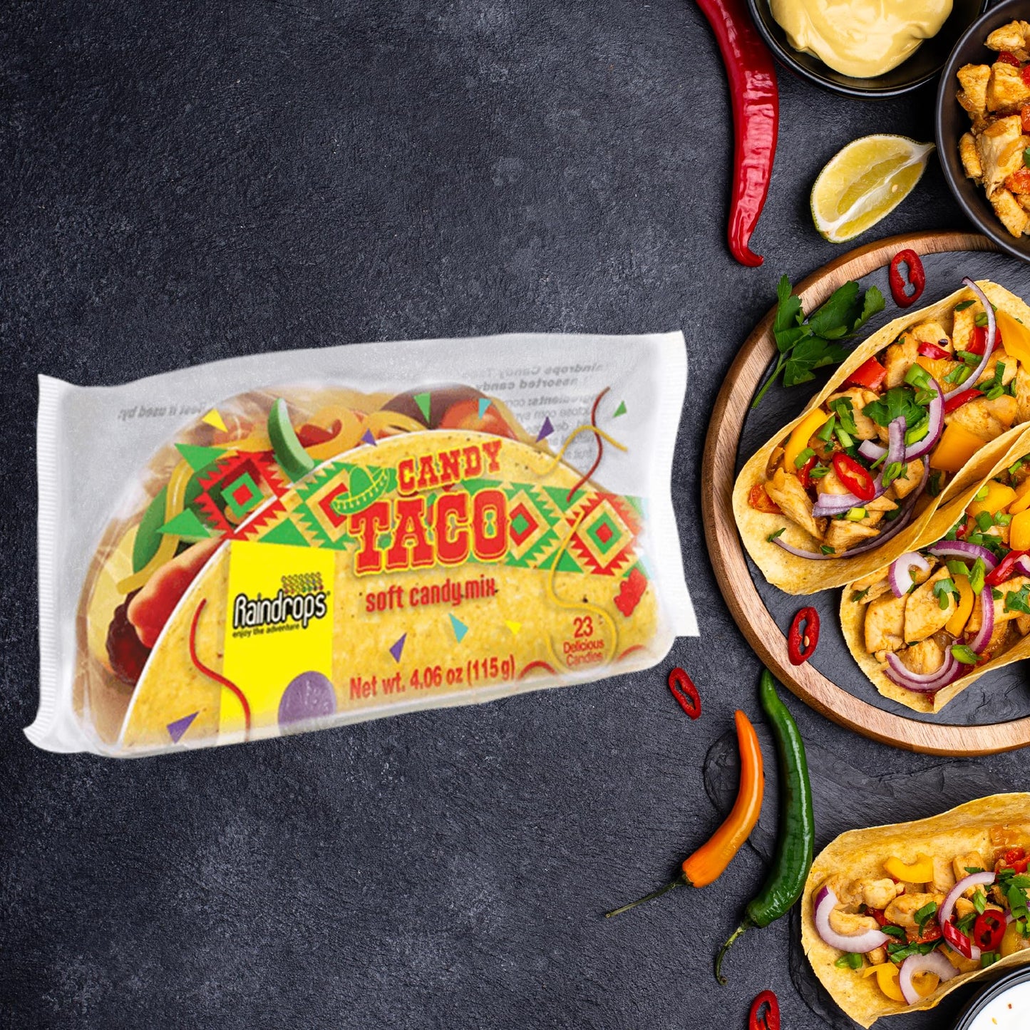 Raindrops - Gummy Candy Taco - Yummy Gummy Food Looks Just Like A Taco - Unique And Edible - Mens Stocking Stuffer Ideas - (4.0