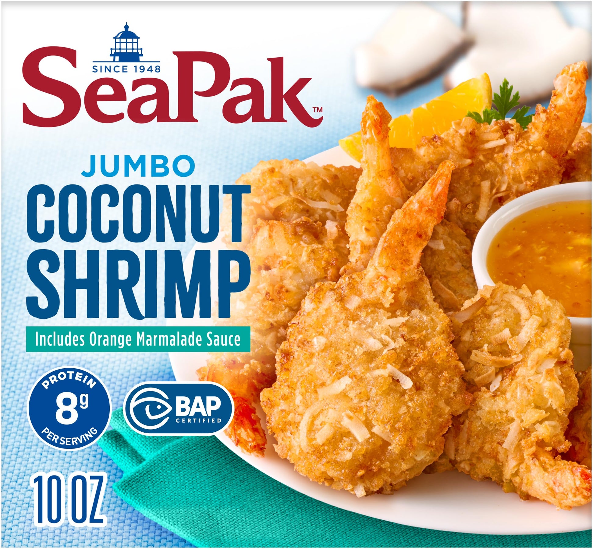 SeaPak Coconut Shrimp, Frozen Shrimp with Crispy Coconut Breading, Includes Orange Marmalade Sauce, 10 oz