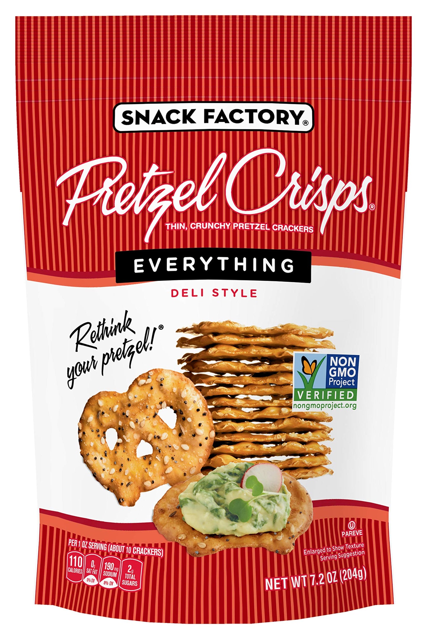 Snack Factory Pretzel Crisps, Everything Flavor, 7.2 Oz Bag