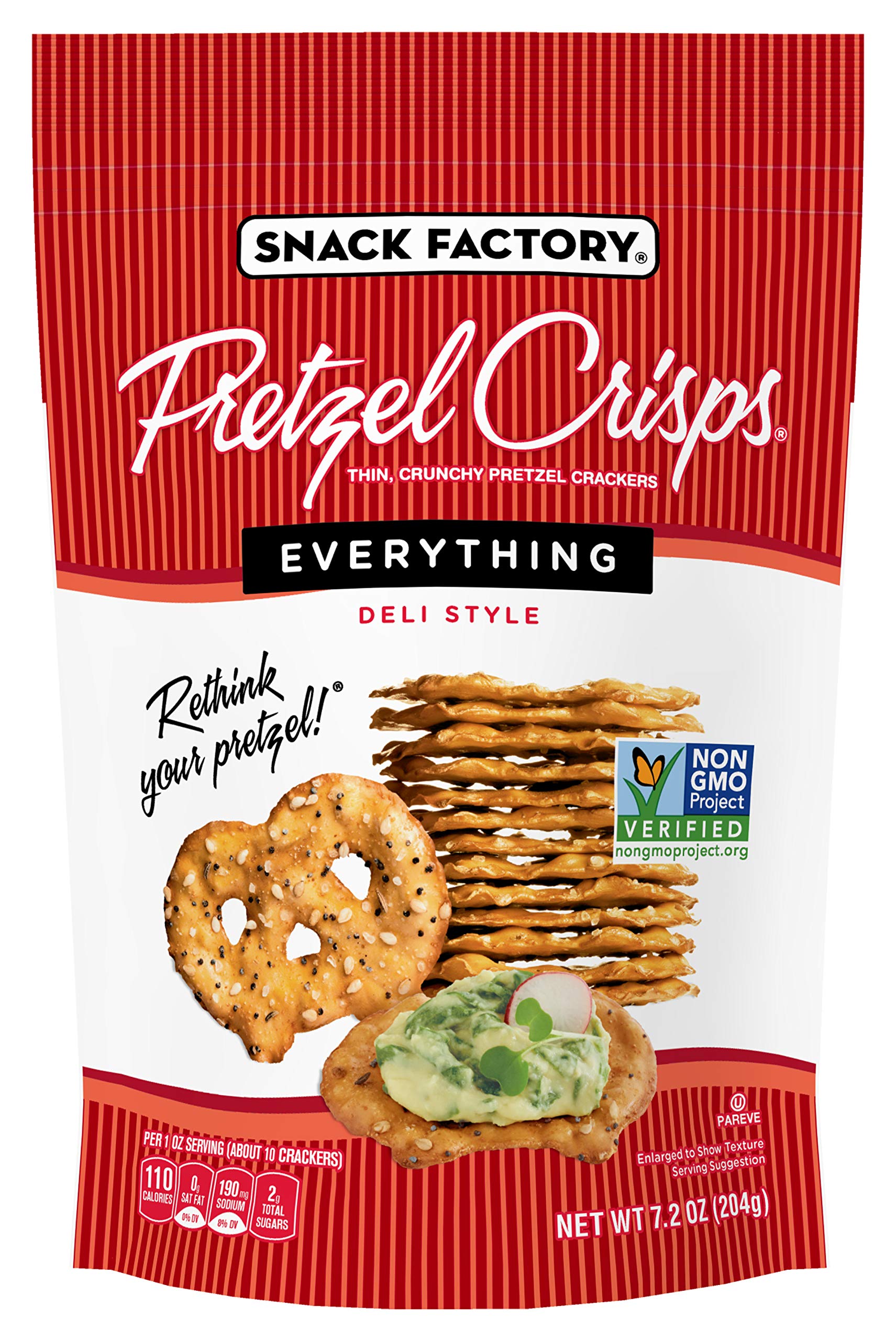 Snack Factory Pretzel Crisps, Everything Flavor, 7.2 Oz Bag