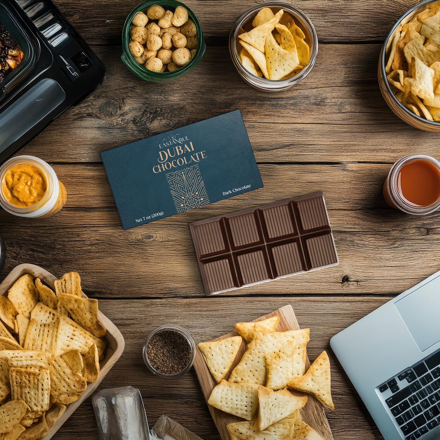 Eastanbul Dubai Dark Chocolate Bar Pistachio, 7Oz, Enhanced Belgium Chocolate, Pistachio Dubai Bar, Viral Candy With Shredded Phyllo Dough, Knafeh, Gift Box