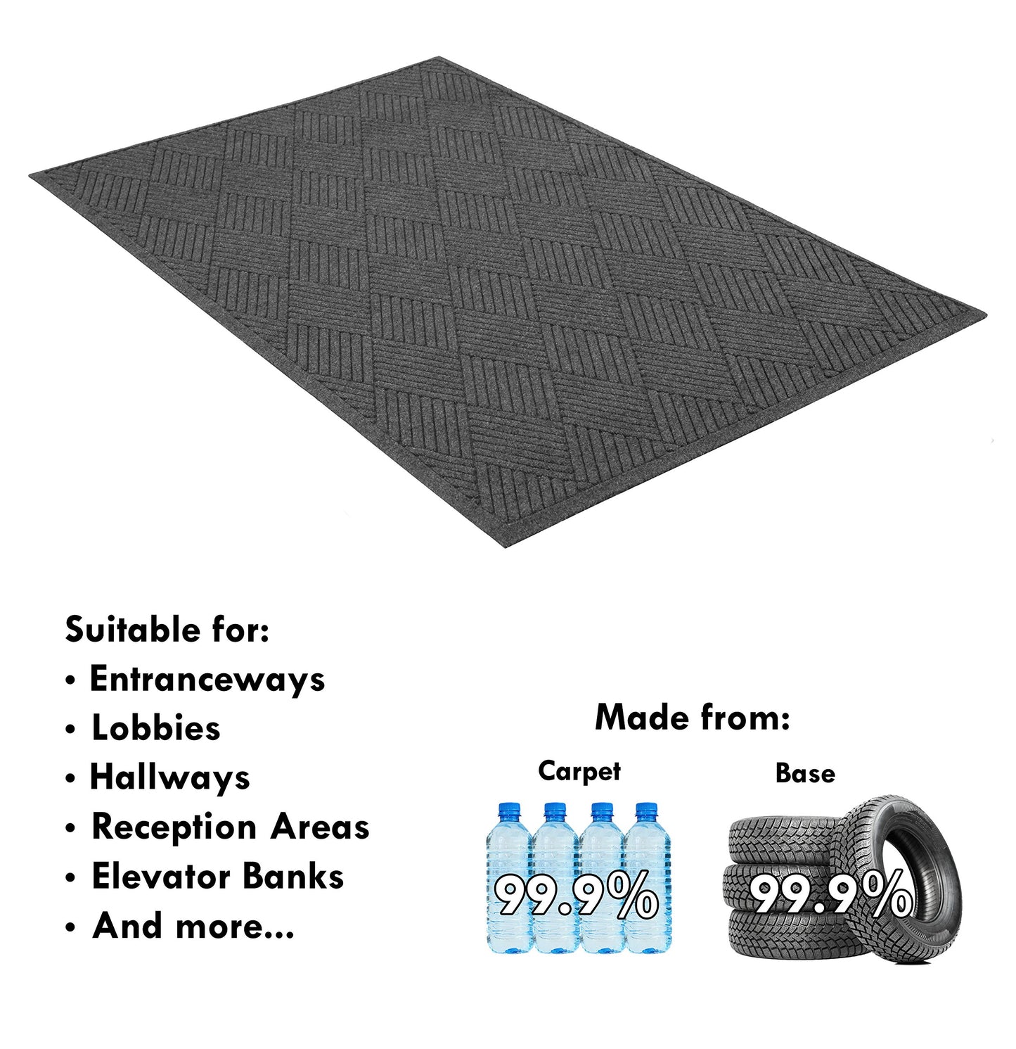 Guardian Floor Protection Egdfb030504 Ecoguard Diamond Indoor Wiper Floor Mat, Recycled Plactic And Rubber, 3'' Length, 5' Width