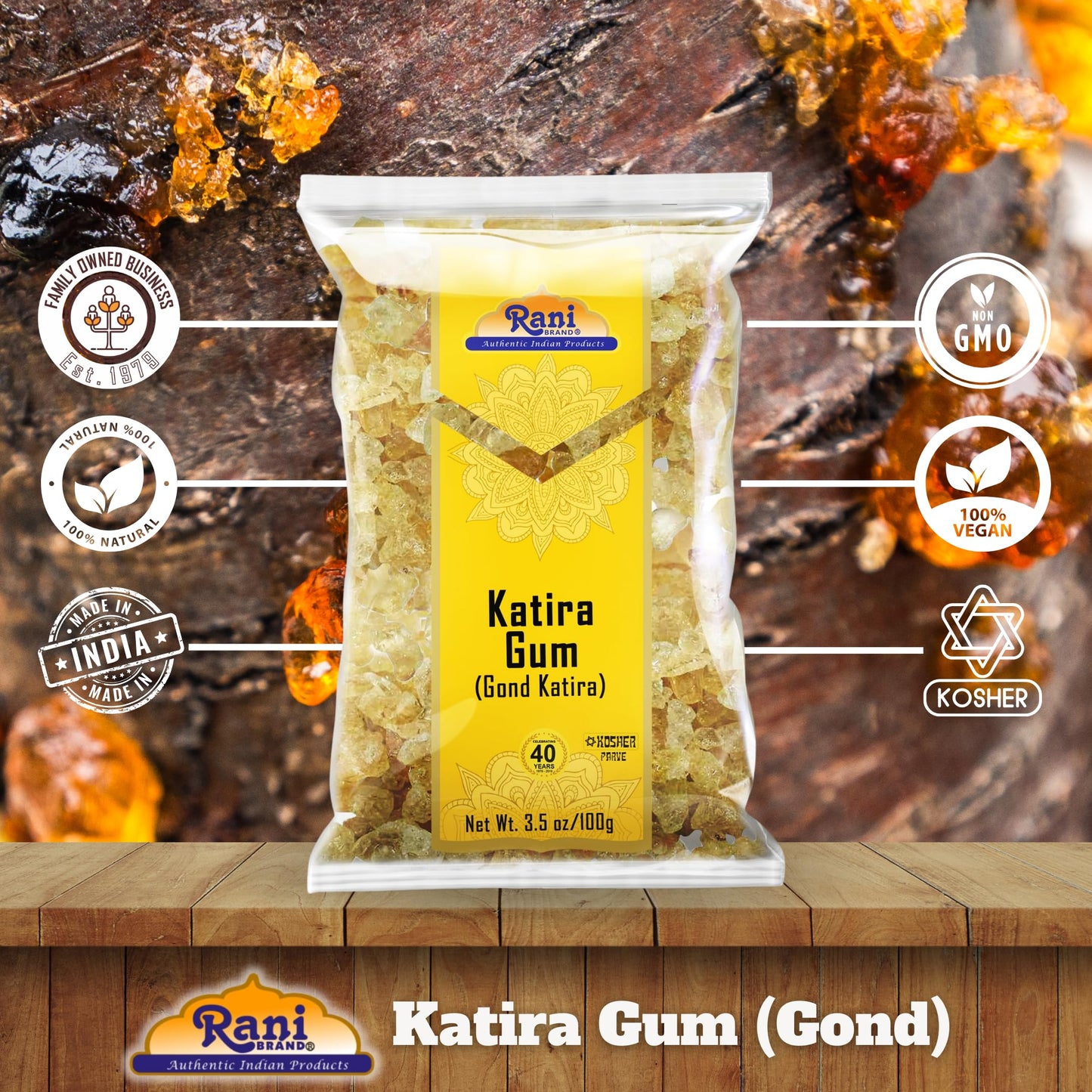 Rani Edible Gum Whole (Goonder Tragacanth Gum) - 3.5oz (100g) - All Natural, Vegan, Gluten Friendly, NON-GMO, Kosher