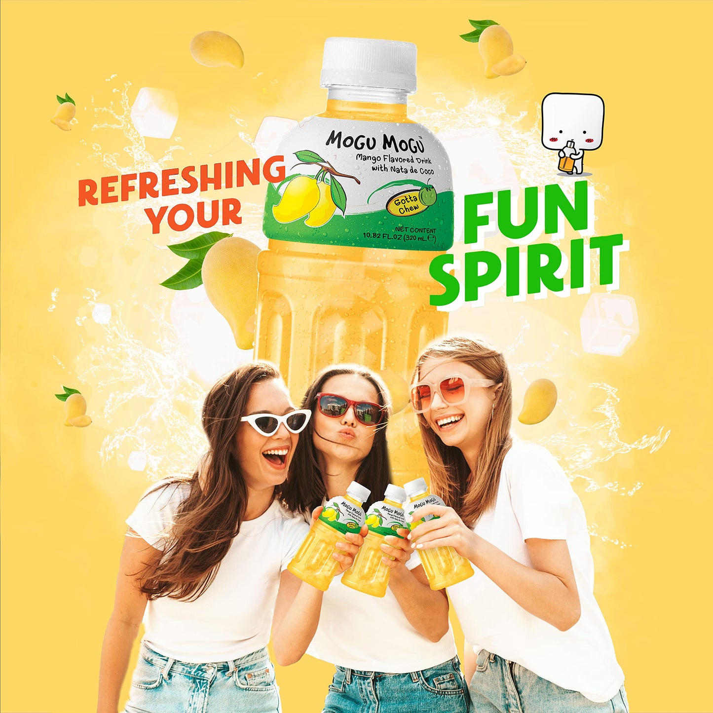 Mogu Mogu Drink Mango Juices (6 Bottles) Drinks For Kids Made With Nata De Coco (Coconut Jelly) Fun Chewable Juice Boxes. Juice