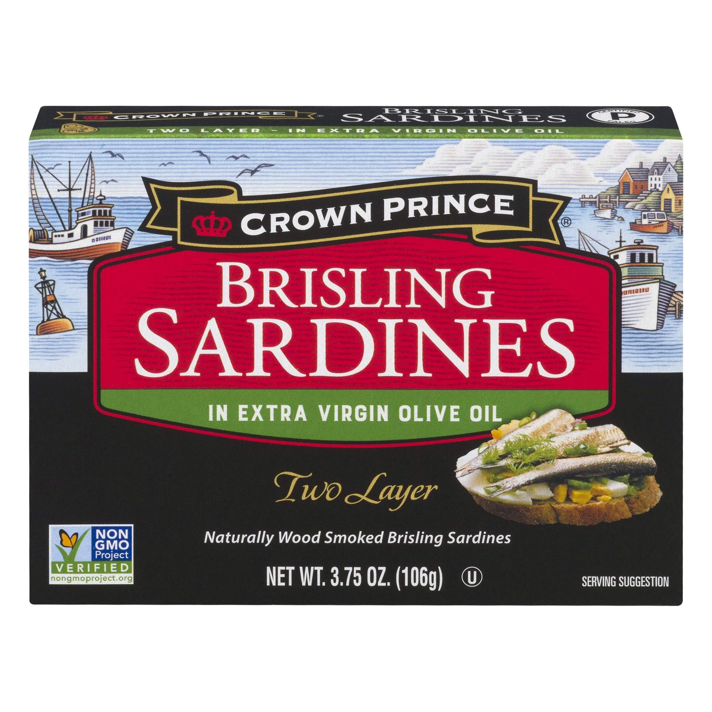 Crown Prince Two Layer Brisling Sardines In Extra Virgin Olive Oil, 3.75-Ounce Cans (Pack Of 12)