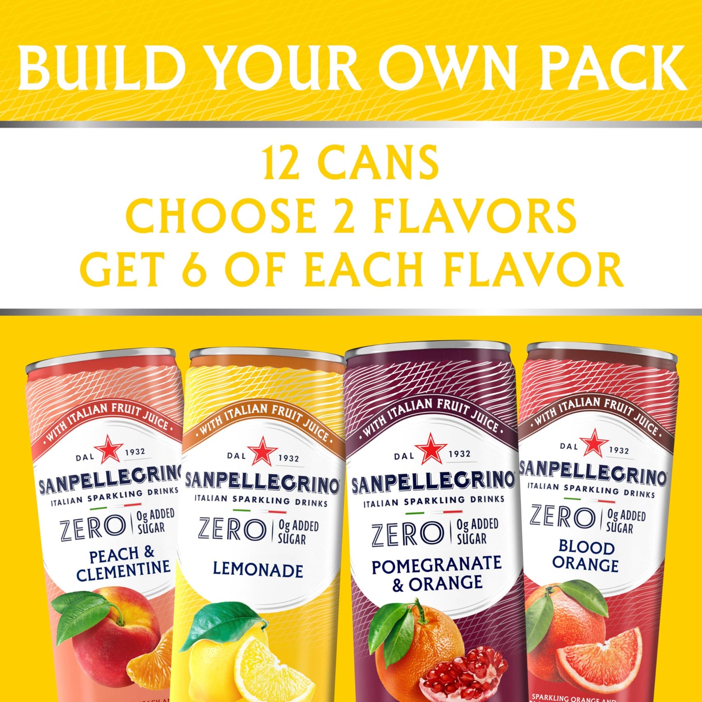 Sanpellegrino Zero Grams Added Sugar Italian Sparkling Drinks, Sparkling Fruit Beverage, Made With Natural Flavors, Build Your Own Variety Pack, 12-Pack