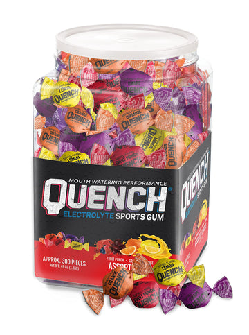 Quench Gum Variety Tub, Electrolytes Chewing Gum For Athletes And Sports Trainers, New Assorted Fruity Flavors, 300 Pieces