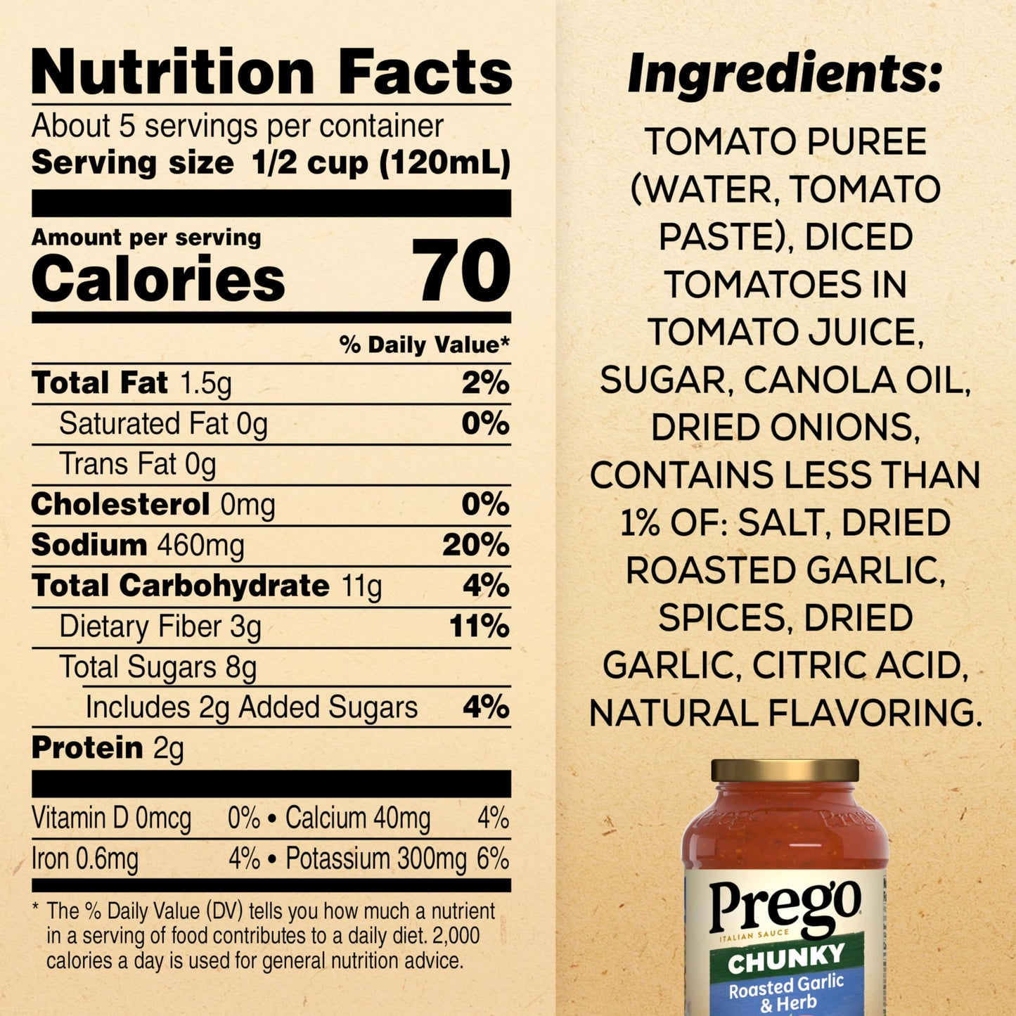 Prego Chunky Roasted Garlic And Herb Pasta Sauce, 23.75 Oz Jar