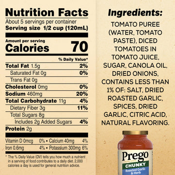Prego Chunky Roasted Garlic And Herb Pasta Sauce, 23.75 Oz Jar