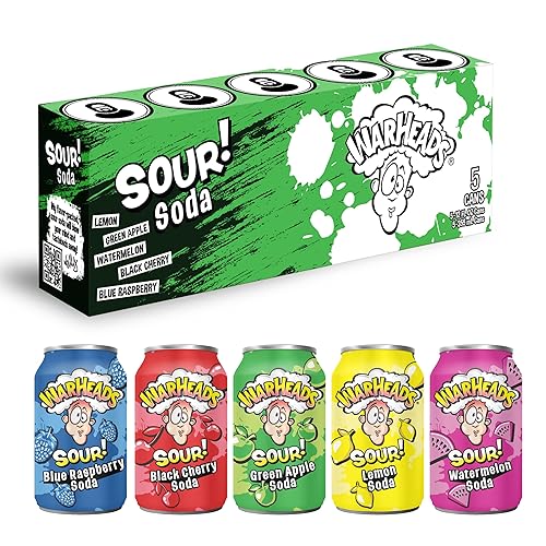 Warheads Soda - Sour Fruity Soda, Classic Flavors, 12 Fl Oz (Pack of 5)