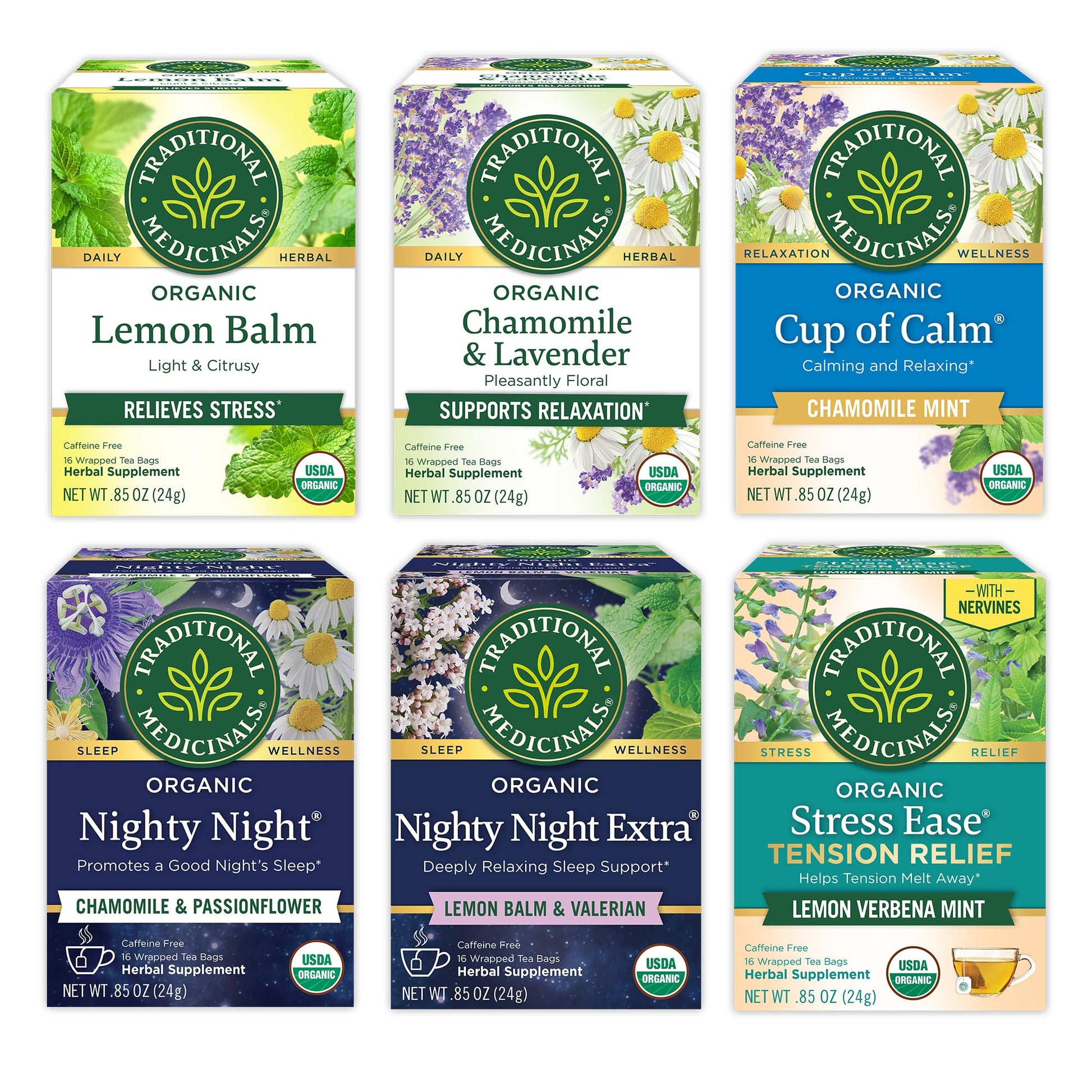 Traditional Medicinals Organic Relaxation & Sleep Herbal Tea Variety Pack, 96 Tea Bags, 16 Count (Pack of 6)