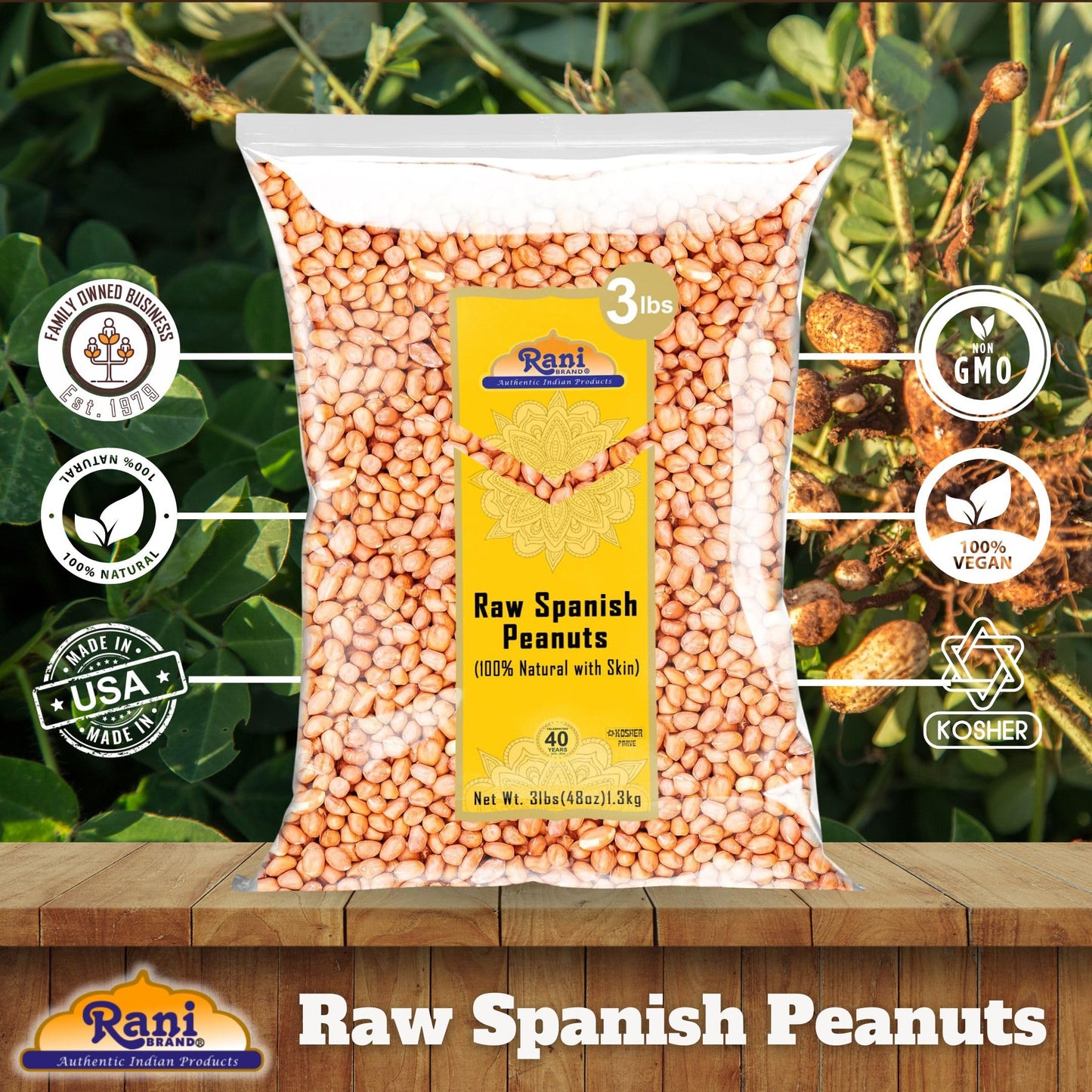 Rani Raw Spanish Peanuts 100% Natural With Skin (Uncooked, Unsalted) 48Oz (3Lbs) 1.36Kg Bulk ~ Vegan | Gluten Friendly | Fresh P