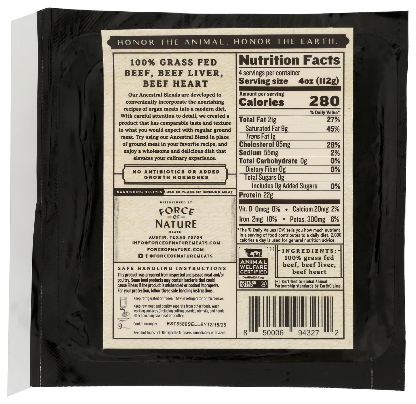 Force Of Nature Meats 100% Grass Fed, Regenerative Beef Ancestral Blend, 16 oz