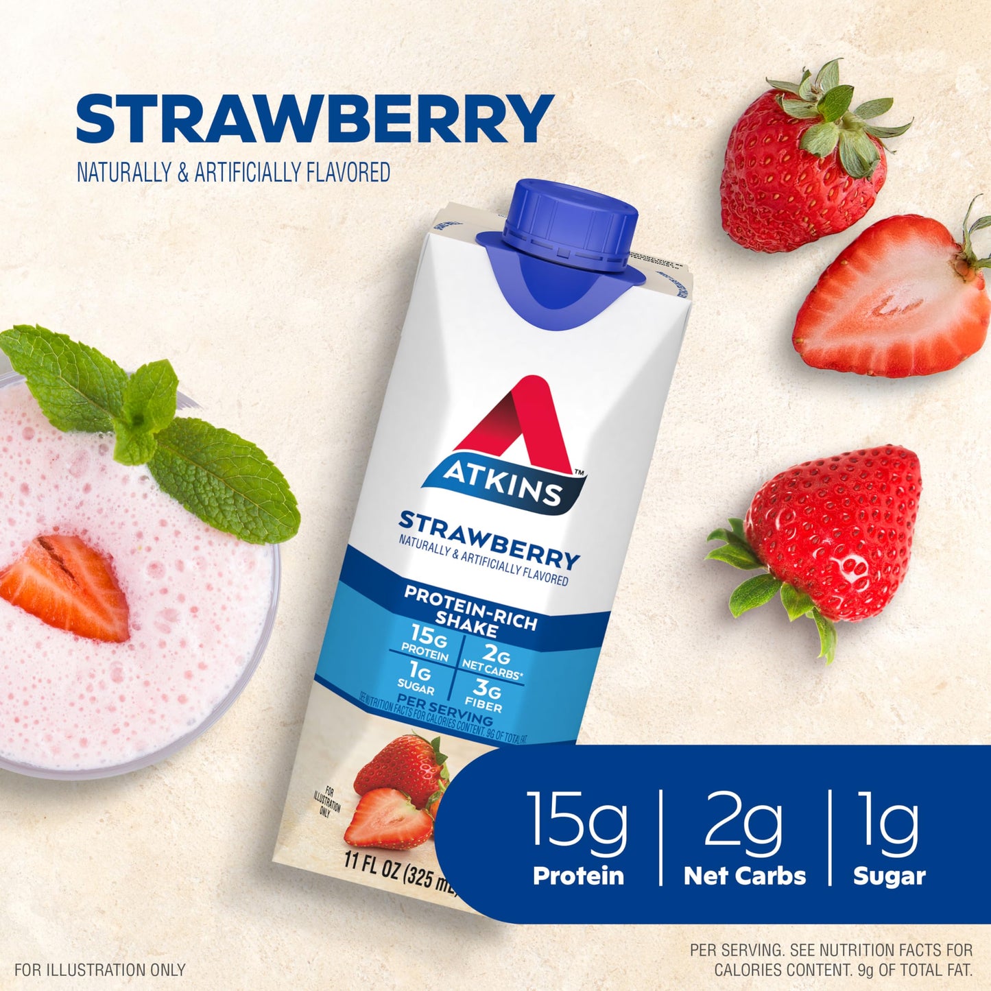 Atkins Strawberry Flavored Protein Shake, High Protein, Low Glycemic, Low Sugar and Low Carb, Keto Friendly, Gluten Free, 12 Cou