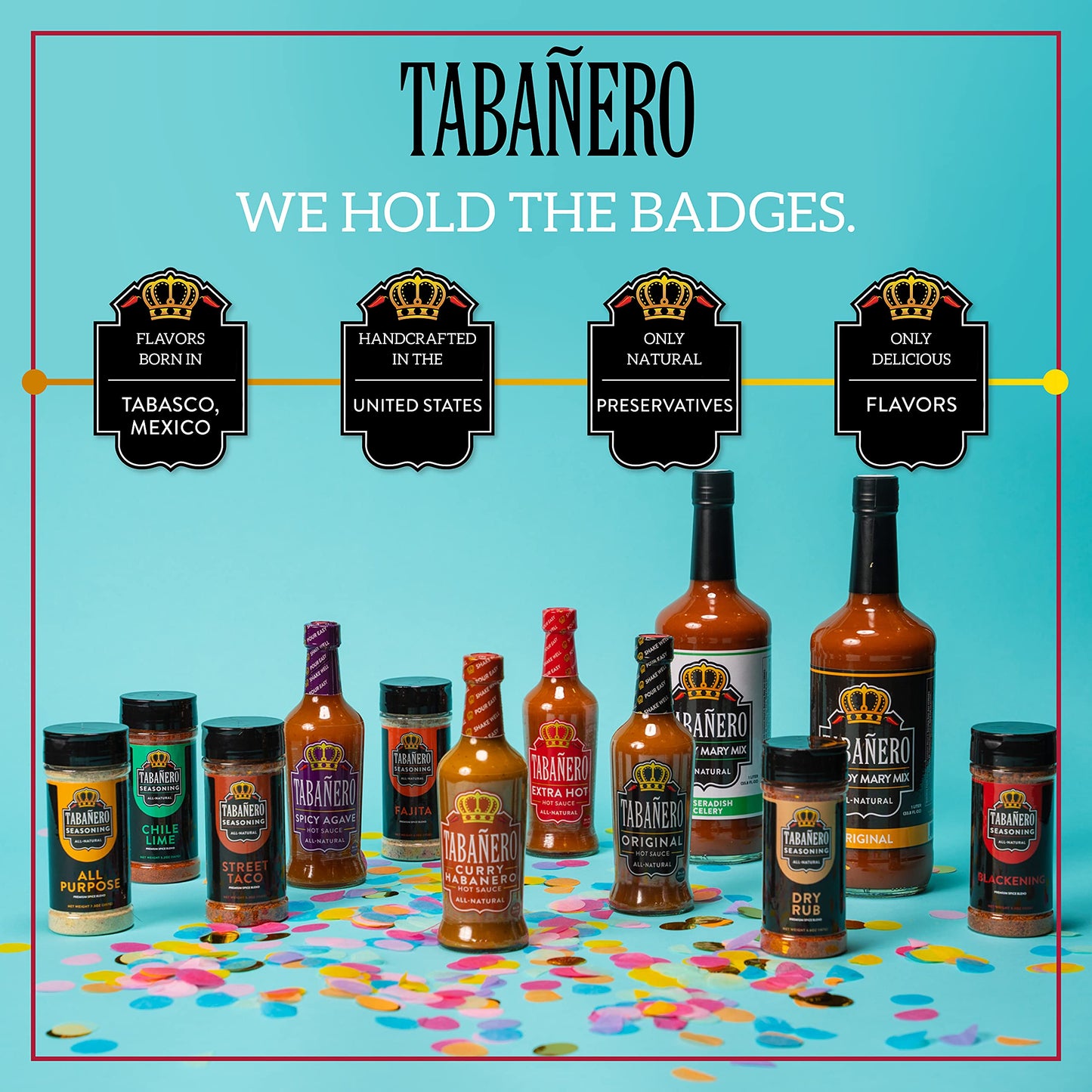 Taba?ro Mini Hot Sauce Gift Set, 4 Pack, Kit Includes Original, Extra Hot, Spicy Agave, Curry Habanero, 1.7 oz Mini Glass Bottle
