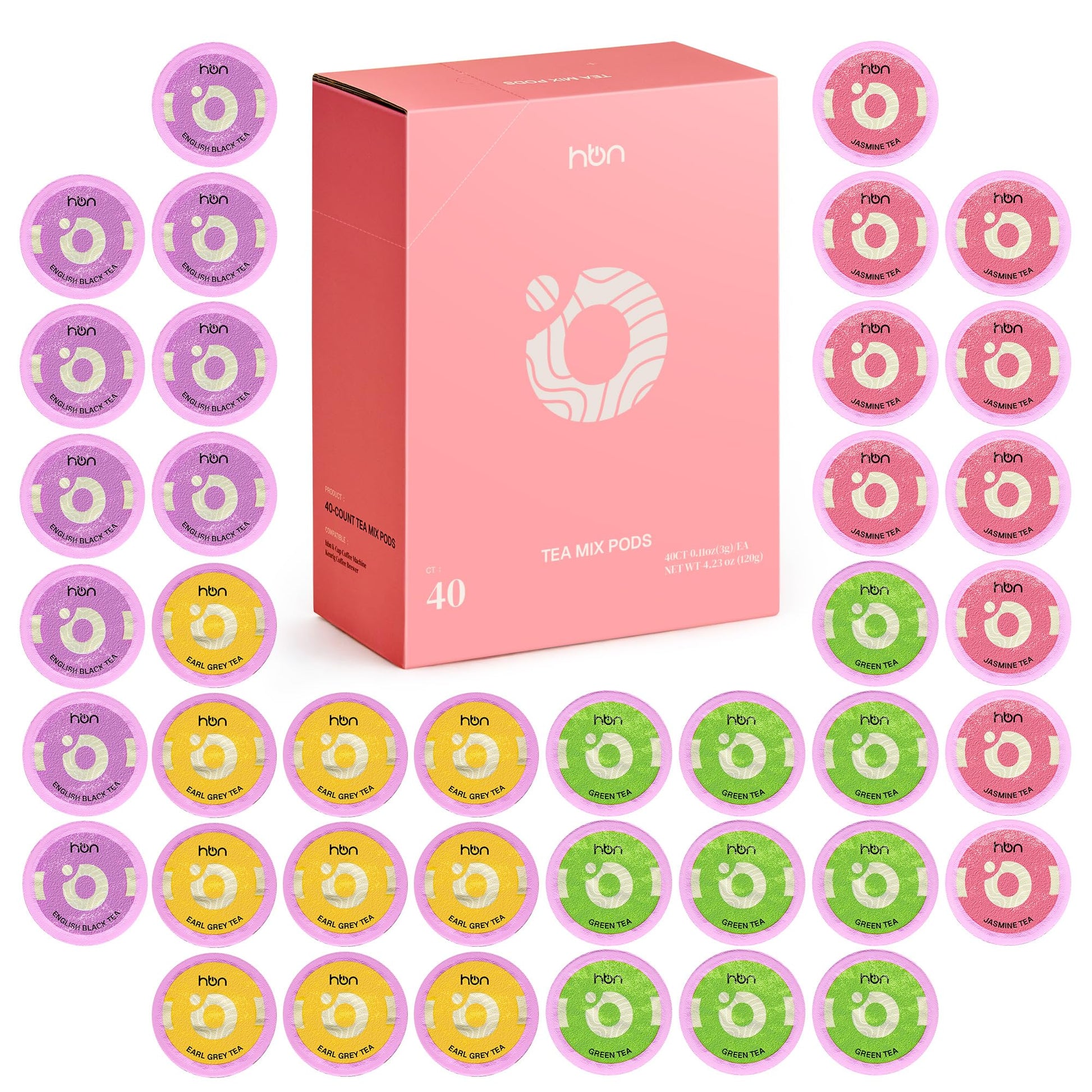 Hbn Tea 40-Count Sampler Variety Pack For K-Cup Beverage Makers  Healthy & Energizing Tea Units  Gift Box Set (Green  English Breakfast  Earl Grey  Jasmine)