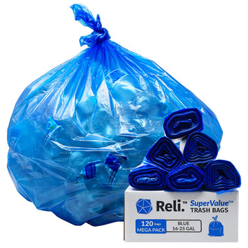 Reli. Supervalue 16-25 Gallon Recycling Bags  120 Count  Blue Trash Bags
